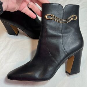 Coach Tessa black leather gold chain logo boots size 10
